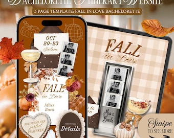 Fall In Love Bachelorette Website Itinerary Template: Photo Booth Autumn Girls Weekend Bach Theme,  (Editable Canva Template)