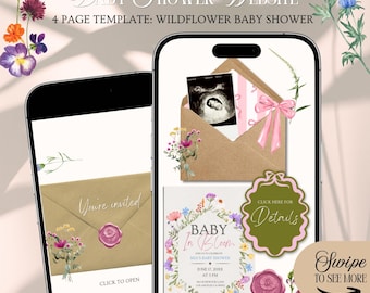 Baby In Bloom Baby Shower Website Invitation Template: Wildflower Theme With Rsvp (Editable in Canva)