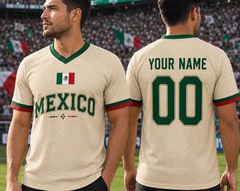 Gepersonaliseerde voetbalshirt Mexico, voetbalshirt met aangepaste naam, retro-uitrusting voor wedstrijddag