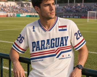 Paraguay-retrovoetbalshirt, aangepast voetbalshirt Albirroja, Game Day-T-shirt heren