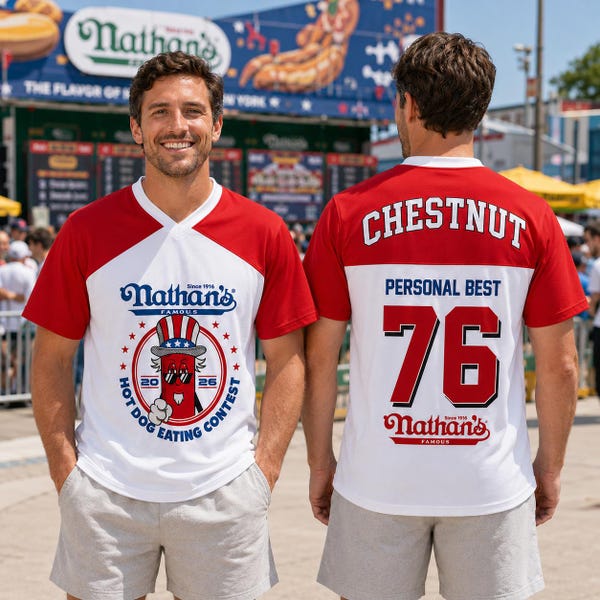 Nathan's Hot Dog Eating Contest Raglan Jersey, Chestnut Personal 76 Shirt