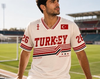 Retro voetbalshirt Turkije, voetbalshirt aangepaste naam, gepersonaliseerd T-shirt Anatolië