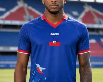 Aangepast voetbalshirt Haïti, gepersonaliseerd voetbalshirt, Gameday-T-shirt heren