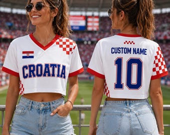 Crop-top voetbal Kroatië, gepersonaliseerd wedstrijdshirt, aangepast team-T-shirt