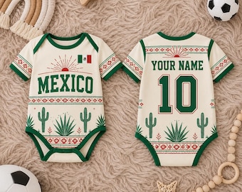 Aangepaste Mexicaanse voetbalbabyjersey, gepersonaliseerde voetbalbodysuit voor baby's