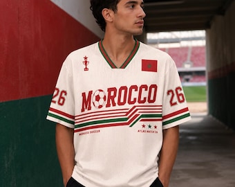 Marokko retro voetbalshirt, custom Atlas Lions voetbalshirt, vintage fankleding