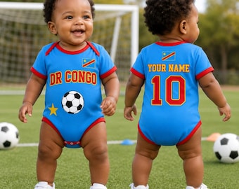 DR Congo voetbal babyromper, set aangepaste naamnummers, voetbalromper voor baby's
