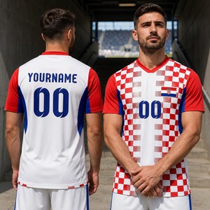 Custom Croatia Football Shirt, Personalized Checkered Soccer Jersey, Custom Name Number Tee image 2