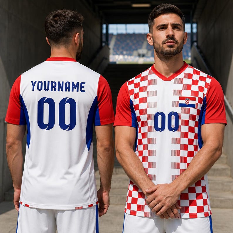 Custom Croatia Football Shirt, Personalized Checkered Soccer Jersey, Custom Name Number Tee image 2