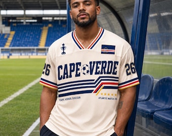 Kaapverdië retro voetbalshirt, voetbalshirt met aangepaste naam, Atlantic Fan Apparel