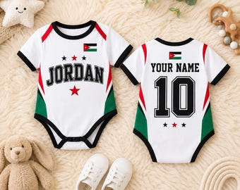 Aangepaste Jordan voetbalbodysuit, gepersonaliseerde babytrui, WK-outfit