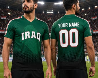 Aangepast Irak voetbalshirt, gepersonaliseerd voetbalshirt, naamnummer fankleding