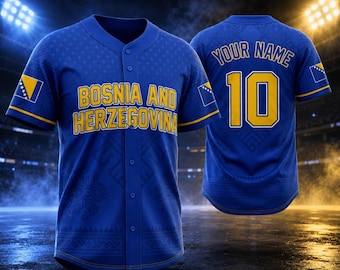 Aangepast honkbalshirt voor Bosnië en Herzegovina, gepersonaliseerd naamnummer teamuniform