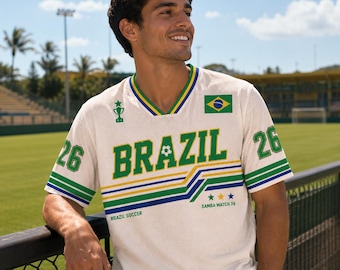 Braziliaans voetbalshirt, shirt met aangepaste naam, retro sportfankleding