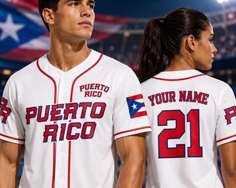 Gepersonaliseerde honkbaljersey Puerto Rico, aangepaste naamnummer Boricua-uniform