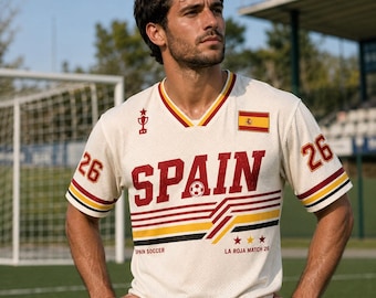 Retro voetbalshirt Spanje, aangepaste naam voetbalshirt La Roja, wedstrijd-T-shirt heren