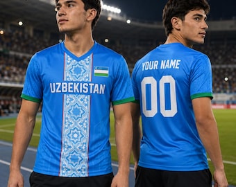 Aangepast voetbalshirt Oezbekistan, gepersonaliseerd voetbalshirt, naamnummer fankleding
