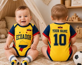 Babyshirt voetbal Ecuador, voetbalromper aangepaste naam, gepersonaliseerde countrybody