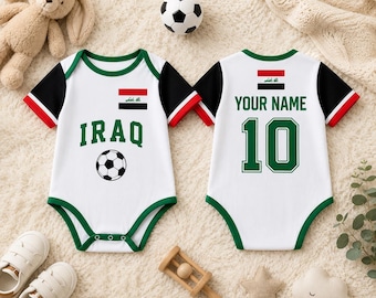 Irak voetbal babyromper, aangepaste voetbalbody, gepersonaliseerde kindertrui