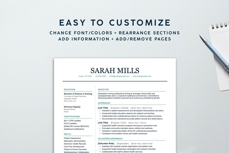 Nurse Resume Template Bundle | RN, Student, ATS Friendly (word, Google ...