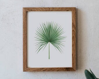 Palm Tree Leaf Botanical, Watercolour flowers, Illustration, Digital prints, Plants, Greenery, Wooden Hanger Frame, Hanger Frame, Mounted