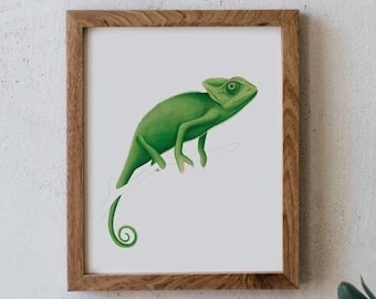 Chameleon Botanical, Watercolour flowers, Illustration, Digital prints, Art, Plants, Greenery, Wall Frame, Wall Decoration, Interior Design