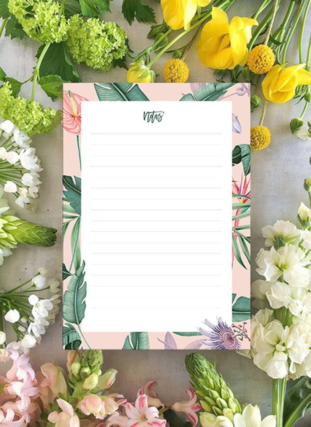 Botanical Notepad Note Pad Featuring Beautiful Botanical Illustrations. Tropical Pink ...