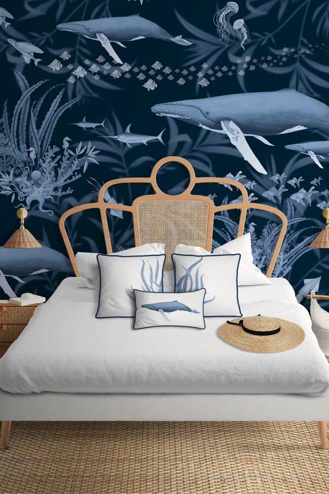 Unique Illustrated Wallpaper Mural. Navy Seabed Removable Wall Decal ...