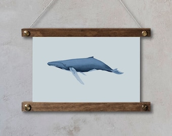 Ballena en Acuarela, Ilustración Acuarela, Cuadros para dormitorios, Decoración de pared | Lámina en A3, A4, A5, Elige tu tamaño favorito