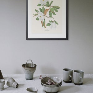 Magnolia watercolour, Botanical drawing, Botanical illustrations, Wall decoration, Decorative print, Kitchen frame, Vintage poster image 7