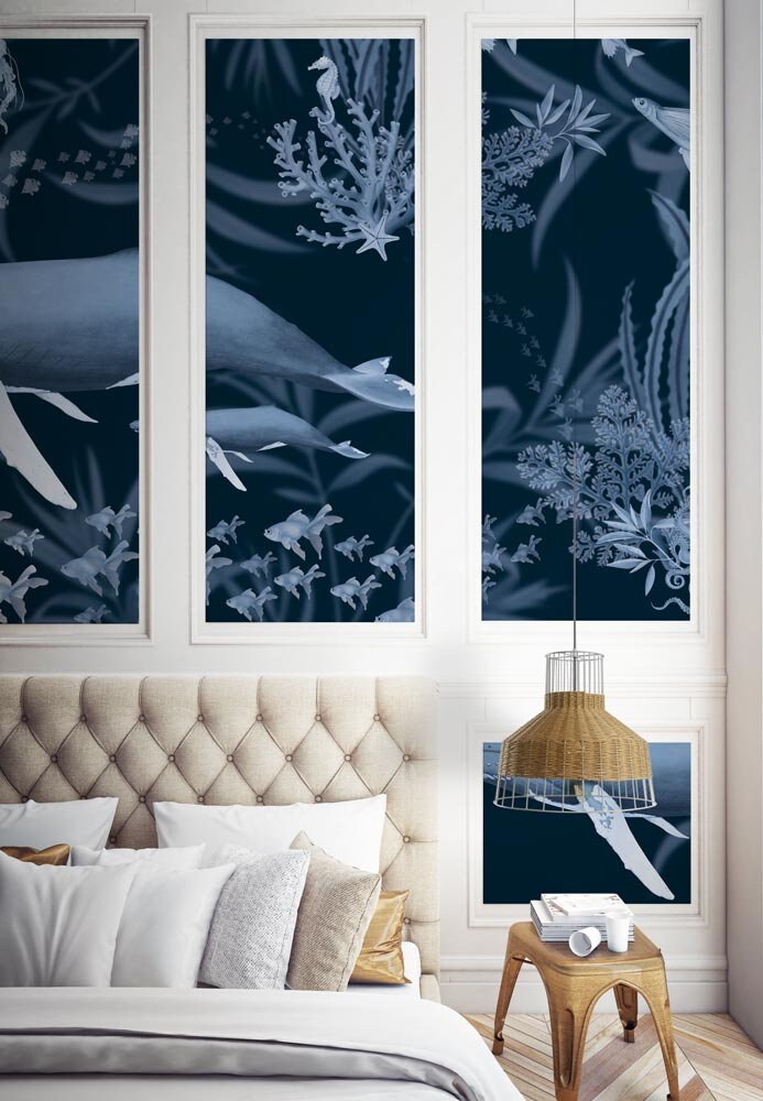 Unique Illustrated Wallpaper Mural. Navy Seabed Removable Wall | Etsy