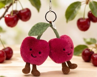 Pingente de Cereja Jellycat Amuseables - Chaveiro de Pelúcia Macia e Aconchegante - Presente para Enfeitar sua Bolsa