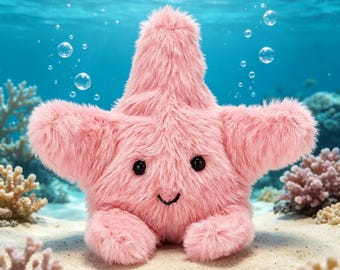 Estrela-do-mar de pelúcia rosa. Brinquedo macio e fofo da série oceano.