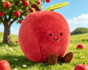 Maçã de pelúcia vermelha fofa - Brinquedo de pelúcia em formato de maçã que também funciona como travesseiro aconchegante, ideal para presente de aniversário.