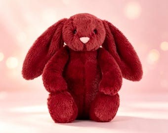 Coelho Jellycat vermelho escuro de orelhas caídas - Boneco macio e aconchegante para a hora de dormir - Estilo sofisticado em pequena escala
