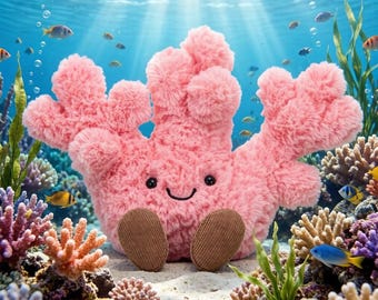 jellycat Cute Pink Coral Plush Toy | Soft Ocean Creature Stuffed Animal for Kids & Decor | Attached labels and dust bags