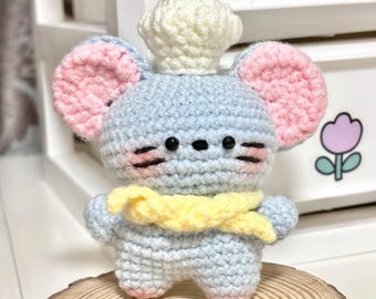 Boneca de ratinho chef tricotada à mão em estilo delicado - Decoração de mesa/presente aconchegante e reconfortante