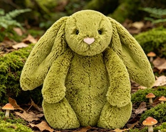 Coelho de pelúcia verde de orelhas compridas feito de esfagno - Almofada decorativa de pelúcia da série Healing