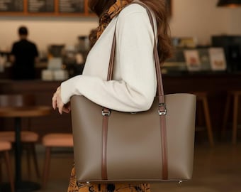 大容量レザートートバッグ（女性用） - カジュアルなショッピングバッグ、エレガントな普段使いのワークバッグ