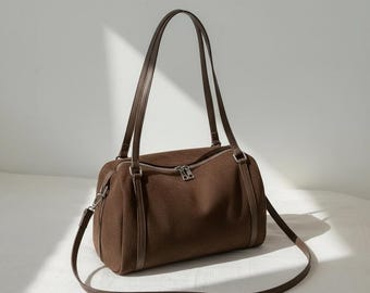 Bolso de hombro vintage de imitación de gamuza – Bolso bandolera Boston de gran capacidad de piel sintética mate