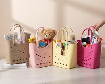 Large EVA Hole Tote Bag – Minimalist Beach Basket Handbag, Outdoor Shopping Storage Bag