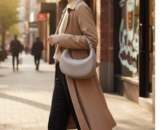 Bolso de hombro minimalista en forma de media luna – Bolso de mano de piel sintética suave para llevar debajo del brazo