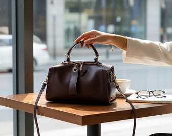 カジュアルな本革製レディーストートバッグ - 小型オイルワックス牛革ハンドバッグ