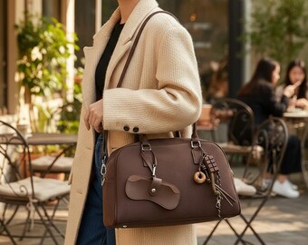 Bolso bowling de ante para mujer, bolso de hombro y bandolera de lujo inspirado en diseñadores.