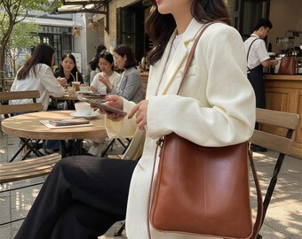 Conjunto de bolso tote retro de piel sintética – Bolso de hombro de gran capacidad