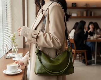 高級ソフトレザー製レディースショルダーバッグ、幾何学模様の幅広ストラップ付きクロスボディバッグ、シックでミニマルなハンドバッグ