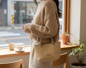 レトロなストロービーチバッグ、レディース、編み込み結び目ショルダートート、夏休み用クロスボディバスケットハンドバッグ