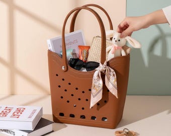 大型EVA穴あきトートバッグ – ミニマリストビーチバスケットハンドバッグ、アウトドアショッピング収納バッグ