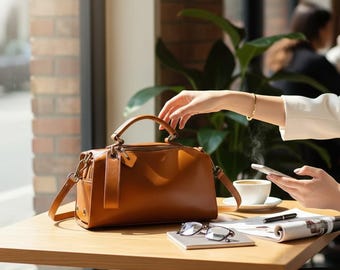 Casual Genuine Leather Women’s Tote Bag - Small Oil Wax Cowhide Handbag