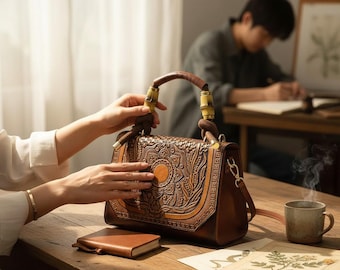 エンボス加工を施した中国風ハンドバッグ（女性用） – 芸術的でファッショナブル、多用途なショルダーバッグ兼クロスボディバッグ。